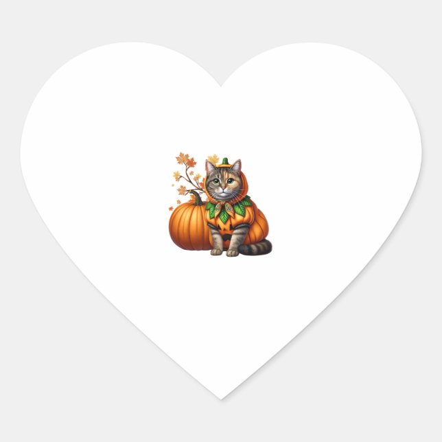 Babushka Halloween Cat Pumpkin Herz-Aufkleber (Vorderseite)