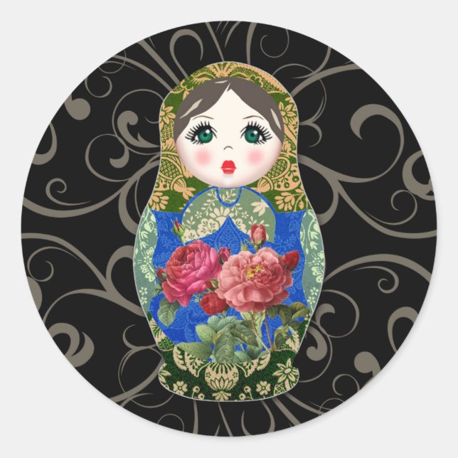 Babushka Russian Doll Colourful Bold Rose Flower 2 Runder Aufkleber (Vorderseite)