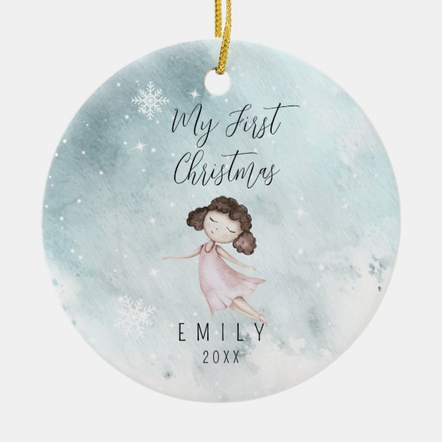 Baby 1. First Christmas Baby Girl Keramik Ornament (Vorne)