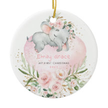 Baby 1. First Christmas Blush Floral Elephant