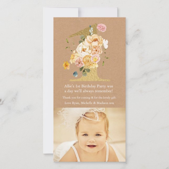 Baby 1. Geburtstag Nummer 1 Danke Foto-Karte (Vorderseite)