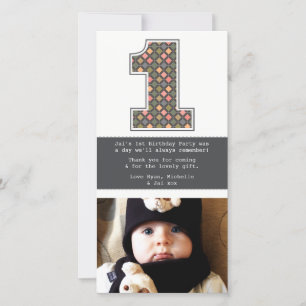 Baby 1. Geburtstag Nummer 1 Danke Foto-Karte