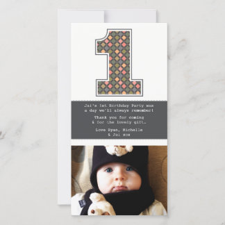 Baby 1. Geburtstag Nummer 1 Danke Foto-Karte
