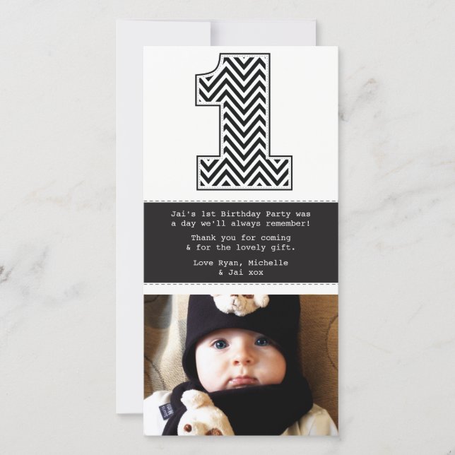 Baby 1. Geburtstag Nummer 1 Danke Foto-Karte (Vorderseite)