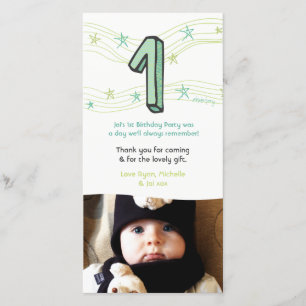 Baby 1. Geburtstag Nummer 1 Danke Foto-Karte