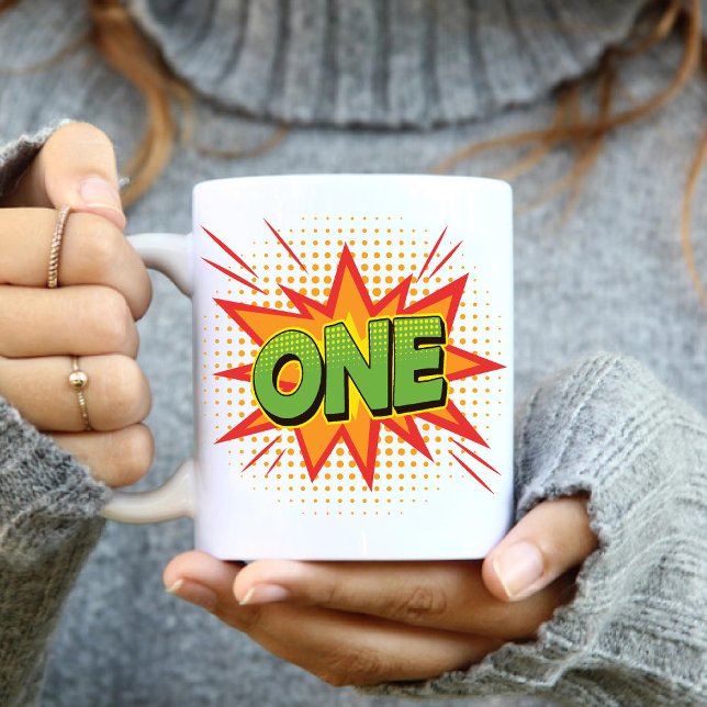 Baby 1. Geburtstag Vintages Comic Superheld-Design Kaffeetasse (Baby 1st Birthday Vintage Comic superhero design Coffee Mug)