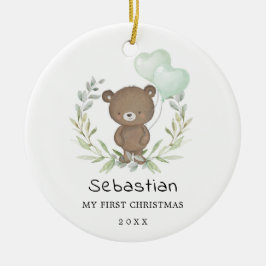 Baby 1. Niedlich Teddy Bear Greenery Keramik Ornament