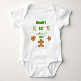 Baby 1. Sweet XmaS Gingerbread Pals Green Text Strampler