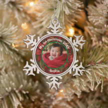 Baby 1. Weihnachten Florales Karmesinrot Foto Name