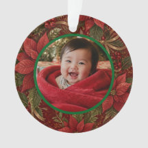 Baby 1. Weihnachten Florales Rot Foto Name Jahr