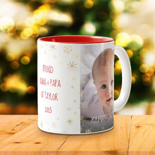 Baby 1 Weihnachten Großeltern Schneeflocken 2 Foto Zweifarbige Tasse