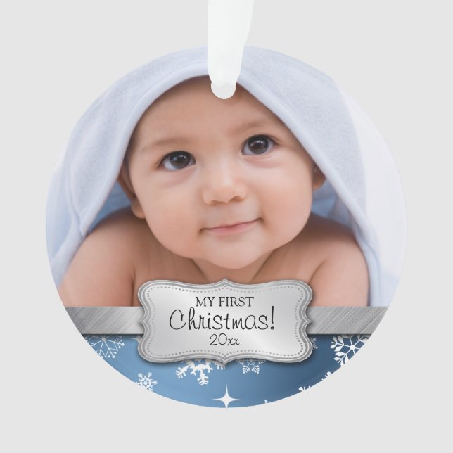 Baby-1. Weihnachten mit Schneeflocken Ornament (Vorderseite)
