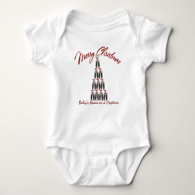 Baby 1. Weihnachten - Pinguin Tree - Personalisier Baby Strampler (Vorderseite)