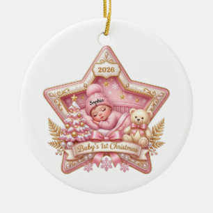 Baby 1. Weihnachten Rosa Stern mit individuellem N Keramik Ornament
