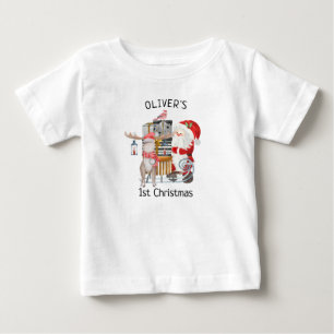 Baby 1. Weihnachten Santa und Rentiere mit Schlitt T-shirt