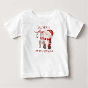 Baby 1. Weihnachten Santa und Rentiere Personalisi T-shirt