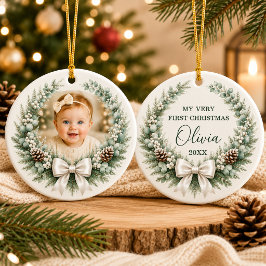 Baby 1. Weihnachten Schleifen Kranz Foto Keramik Ornament