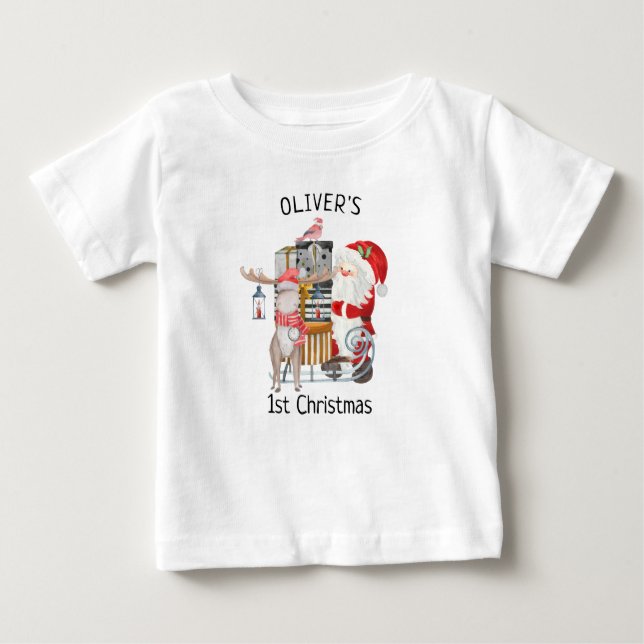 Baby 1 Weihnachten Weihnachten und Rentier mit Sch Baby T-shirt (Vorderseite)