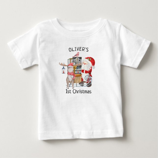 Baby 1 Weihnachten Weihnachten und Rentier mit Sch T-shirt (Vorderseite)