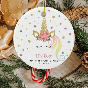 Baby 1. Weihnachts Magical Girly Unicorn & Stars Keramik Ornament