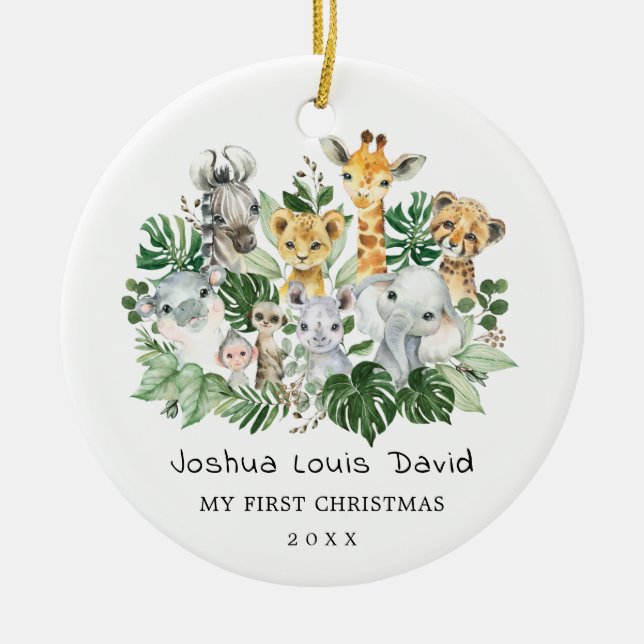 Baby 1. Weihnachts Tropischer Jungle Wildtiere Keramik Ornament (Vorne)