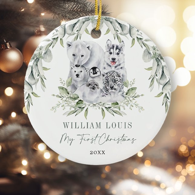 Baby 1. Weihnachts Winter Wunderland Artische Tier Keramik Ornament (Von Creator hochgeladen)