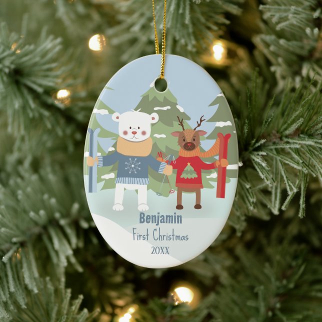 Baby 1. Weihnachtsbär Rentierdeer Keramik Ornament (Baum)