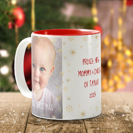 Baby 1. Weihnachtsfeier Vater Schneeflocken 2 Foto Zweifarbige Tasse