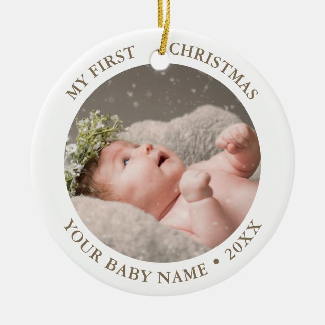 Baby 1. Weihnachtsfest Foto Keramik Ornament (Vorne)