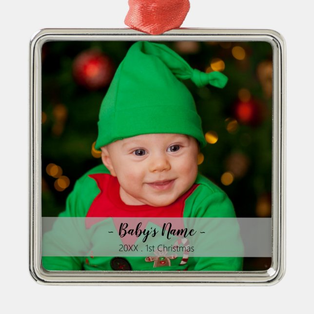 Baby 1. Weihnachtsjahr Foto Script Name Premium Ornament Aus Metall (Vorne)