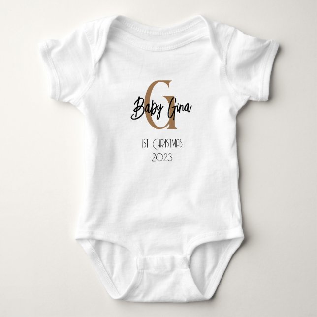 Baby 1 Weihnachtsmonogramm unisex Name Karosserie Strampler (Vorderseite)