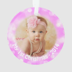 Baby-1. Weihnachtsrosa Feiertags-Foto-Verzierung Ornament
