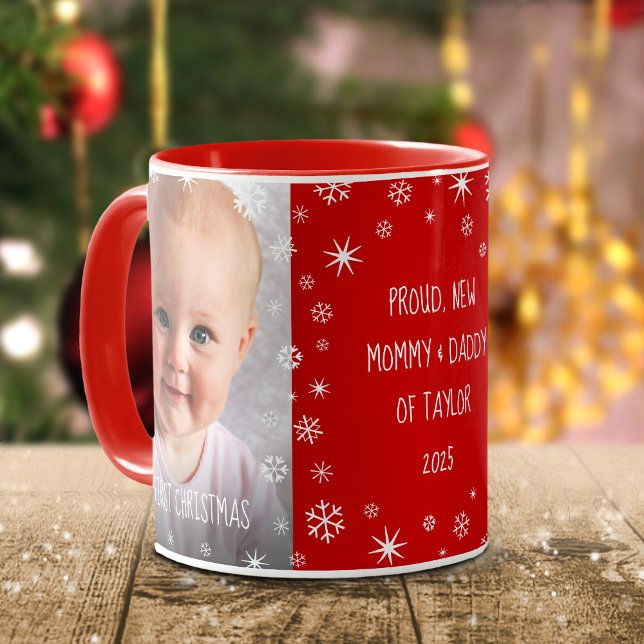 Baby 1 Weihnachtszeit Junge Mutter und Vater 2 Fot Tasse (Von Creator hochgeladen)