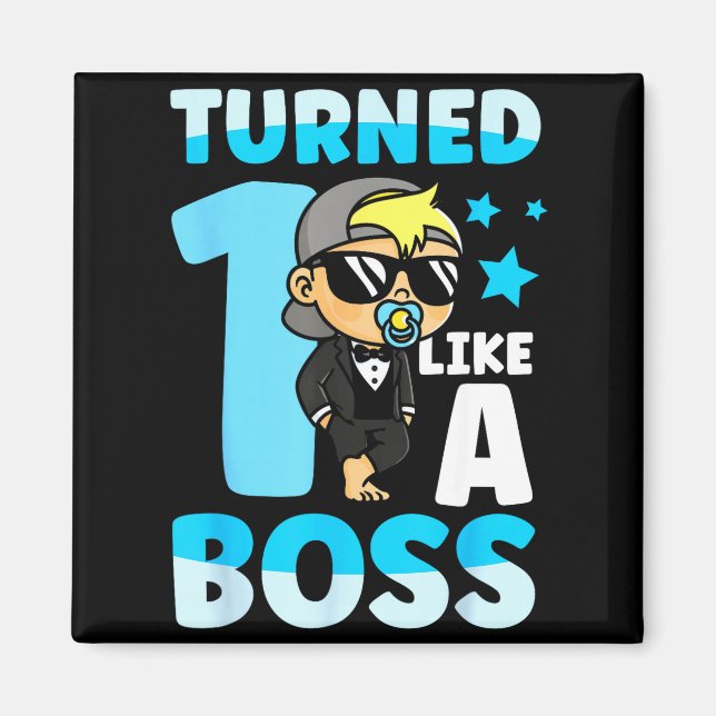 Baby 1st Birthday Boy Girl 1 Year Like A Boss Kids Magnet (Vorne)