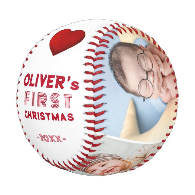 Baby 1st Christmas 4 Photo Keepsake Baseball (Schrägansicht)