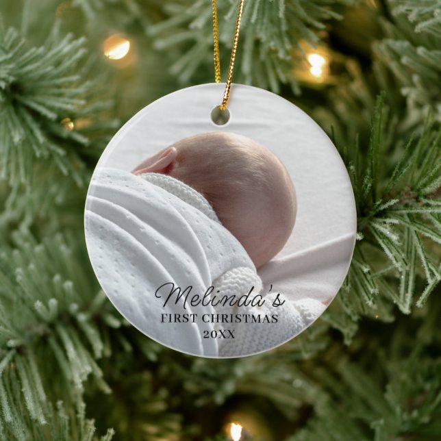 Baby 1st First Christmas Newborn New Baby Photo  Keramik Ornament (Baum)