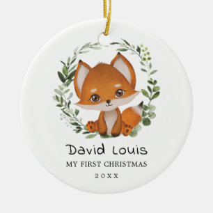 Baby 1st First Christmas Sweet Fox Greenery Wreath Keramik Ornament