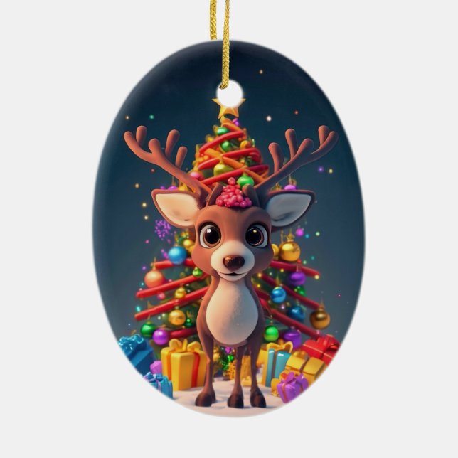 BABY 3D CARTOON REINDEER UND LIT CHRISTMAS TREIN KERAMIK ORNAMENT (Hinten)