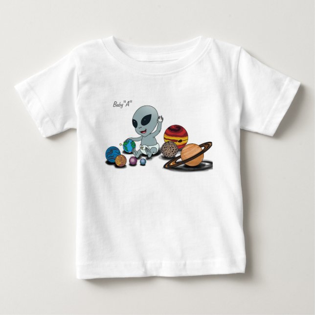 Baby "A", w/Planets spielend T-shirt (Vorderseite)