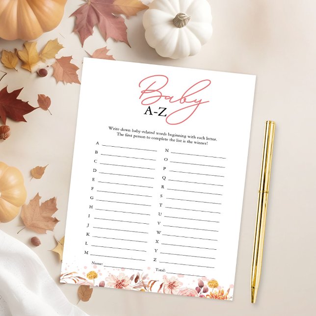 Baby A-Z Game Fall Baby Dusche Einladung (Von Creator hochgeladen)