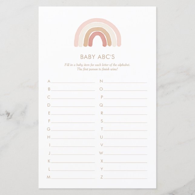 Baby ABCs Pink Rainbow Baby Shower Game (Vorderseite)