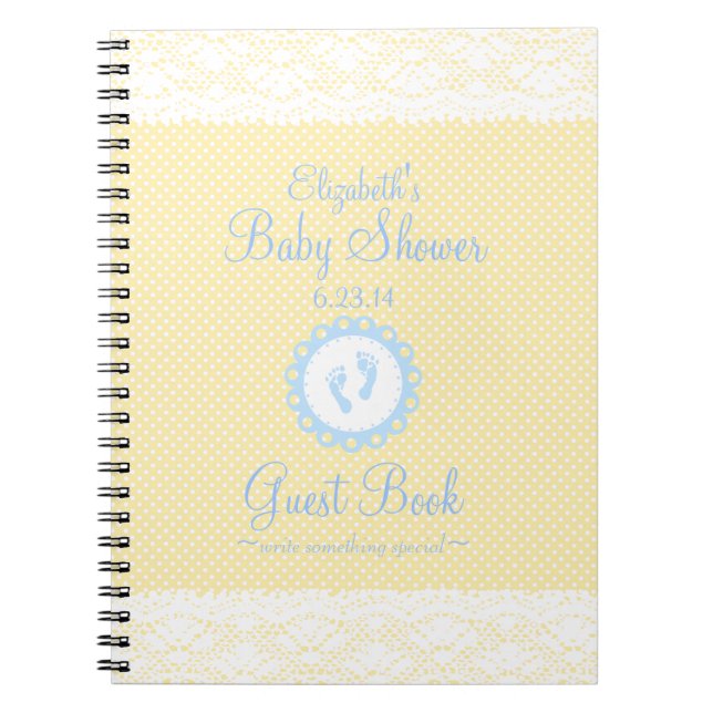 Baby-Abdruck-Spitze-blaues Babyparty-Gast-Buch Notizblock (Vorderseite)