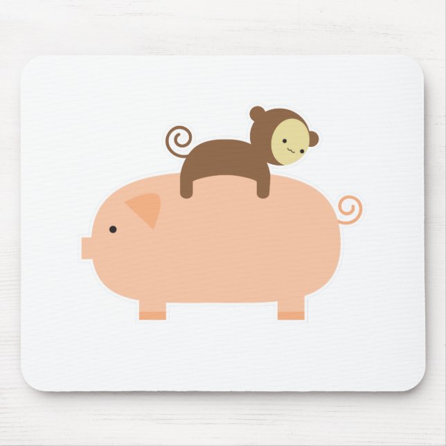 Baby-Affe-Reiten auf einem Schwein Mousepad (Vorne)