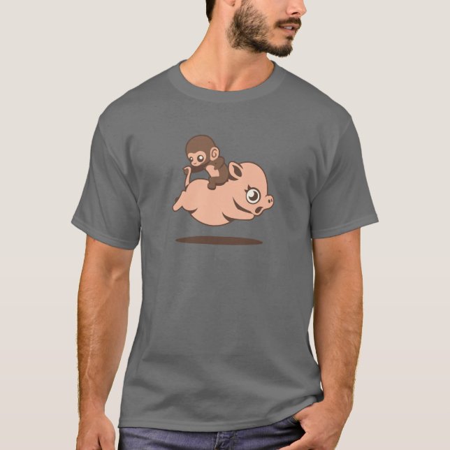 Baby-Affe (rückwärts gehend auf ein Schwein) T-Shirt (Vorderseite)