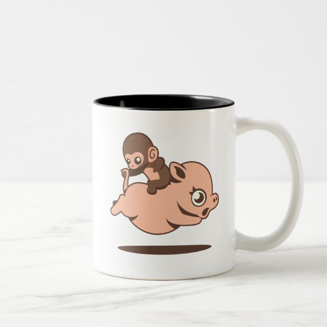 Baby-Affe-(rückwärts gehend auf ein Schwein) Tasse (Rechts)