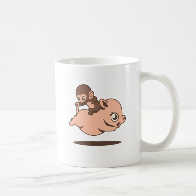 Baby-Affe (rückwärts gehend auf ein Schwein) Tasse (Rechts)