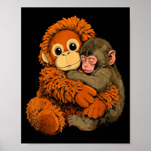Baby-Affe schlägt Mama-Affe Spielzeug warme Umarmu Poster