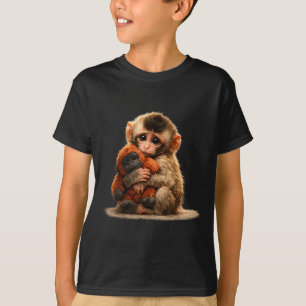 Baby-Affe umarmt Plüschtiere süße japanische Makak T-Shirt
