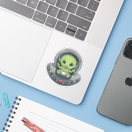 Baby Alien in UFO Aufkleber