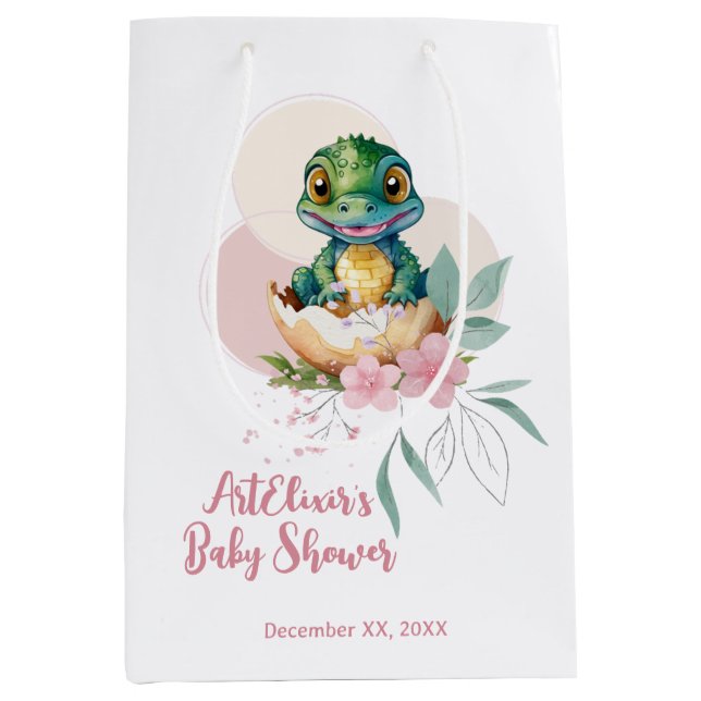 Baby Alligator hält Blumenbaby-Dusche fest Mittlere Geschenktüte (Vorderseite)
